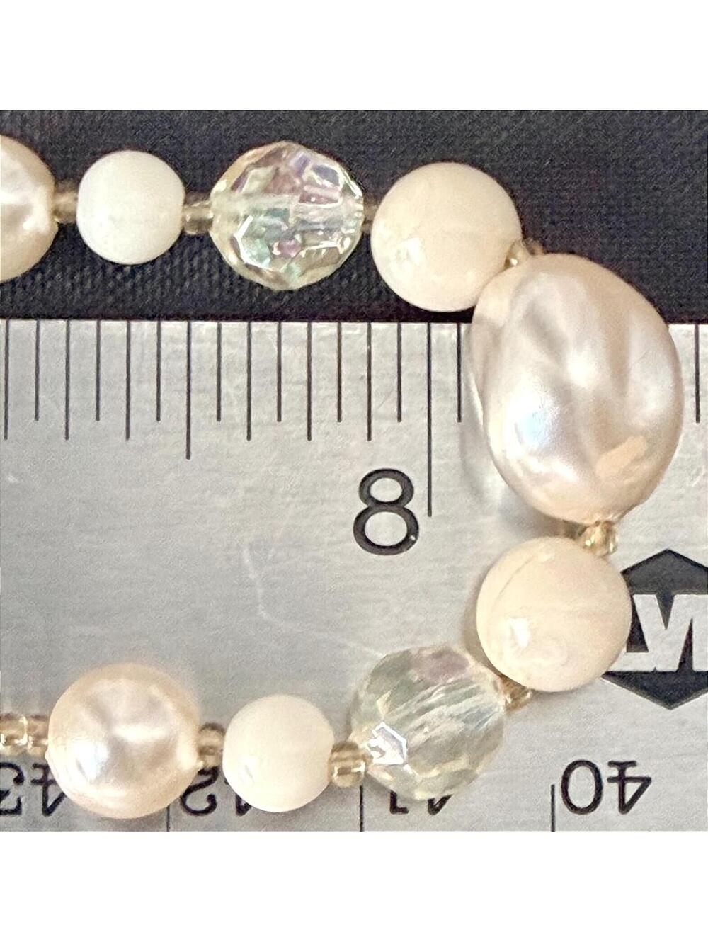 Vintage Faux Pearl Crystal Beaded Necklace Gold - Picture 5 of 6